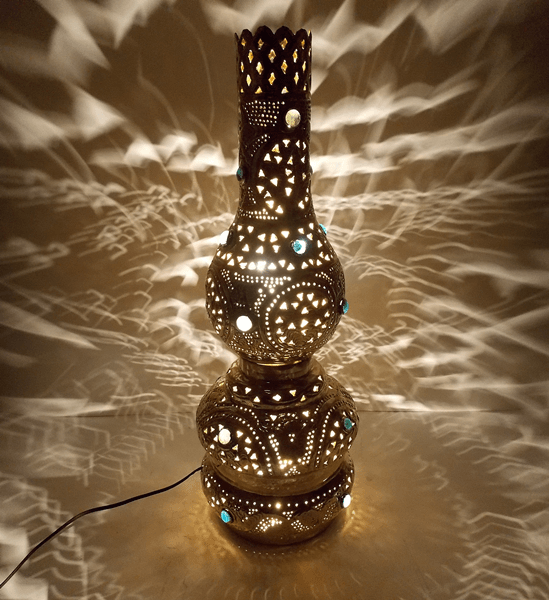 Handmade Moroccan Brass Jeweled Table Lamp